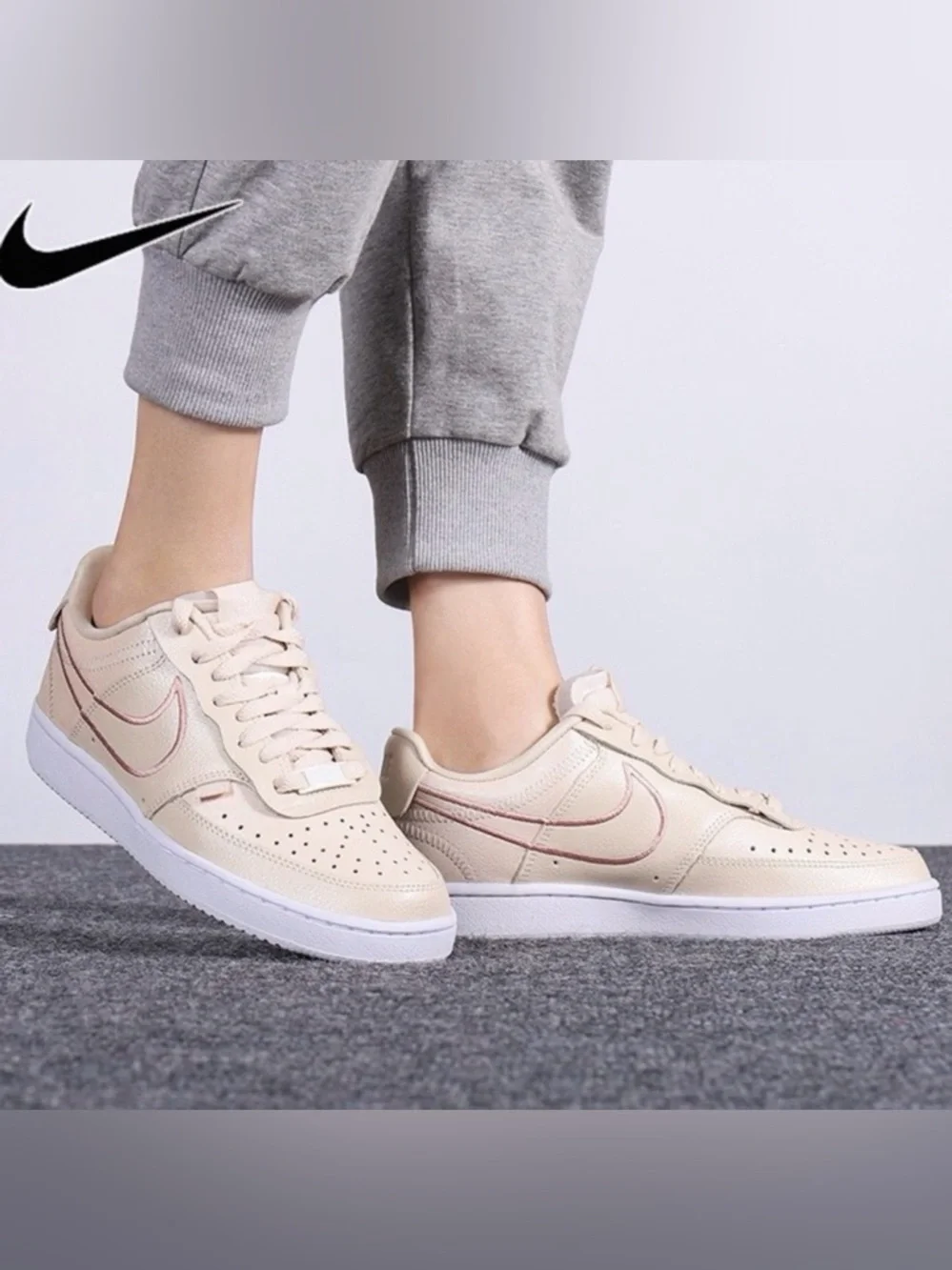 NIKE Women’s Court Vision Low Premium Sneakers-Size 8-Pearl White/Sail Metallic
